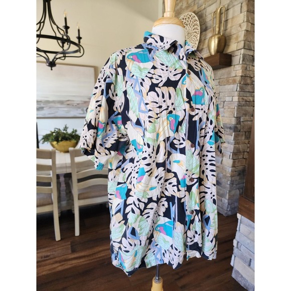 Other - Vintage Big Kanaka By Corzini Bird Floral Hawaiian Camp Shirt Mens 2XL Made USA